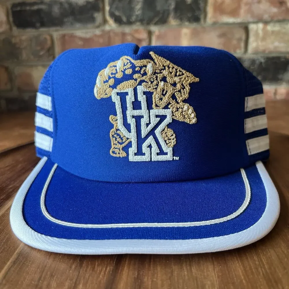 Vintage 80’s Kentucky Wildcats 3 Stripe SnapBack Trucker Hat Royal Blue Cap USA